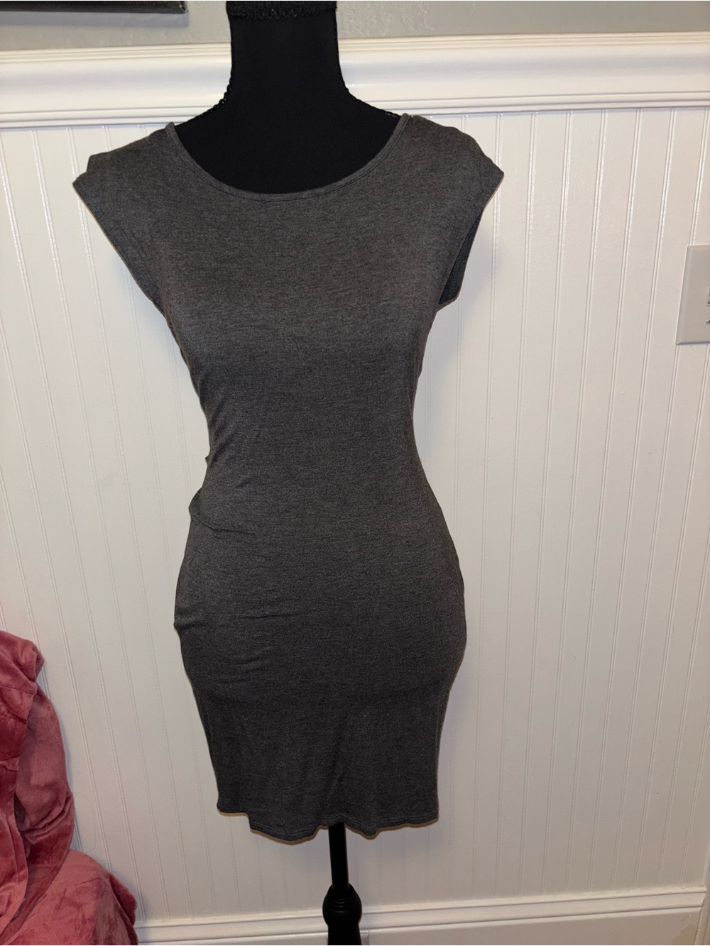 Forever 21 Charcoal Gray Backless Cap-Sleeve Bodycon Dress